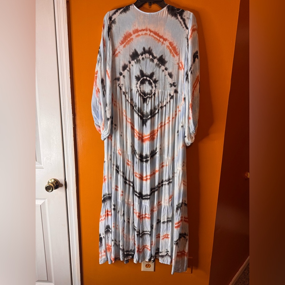 Young Fabulous & Broke Dawn Balloon Sleeve Tie Dye Dress Tangerine Radial. M - Picture 8 of 12